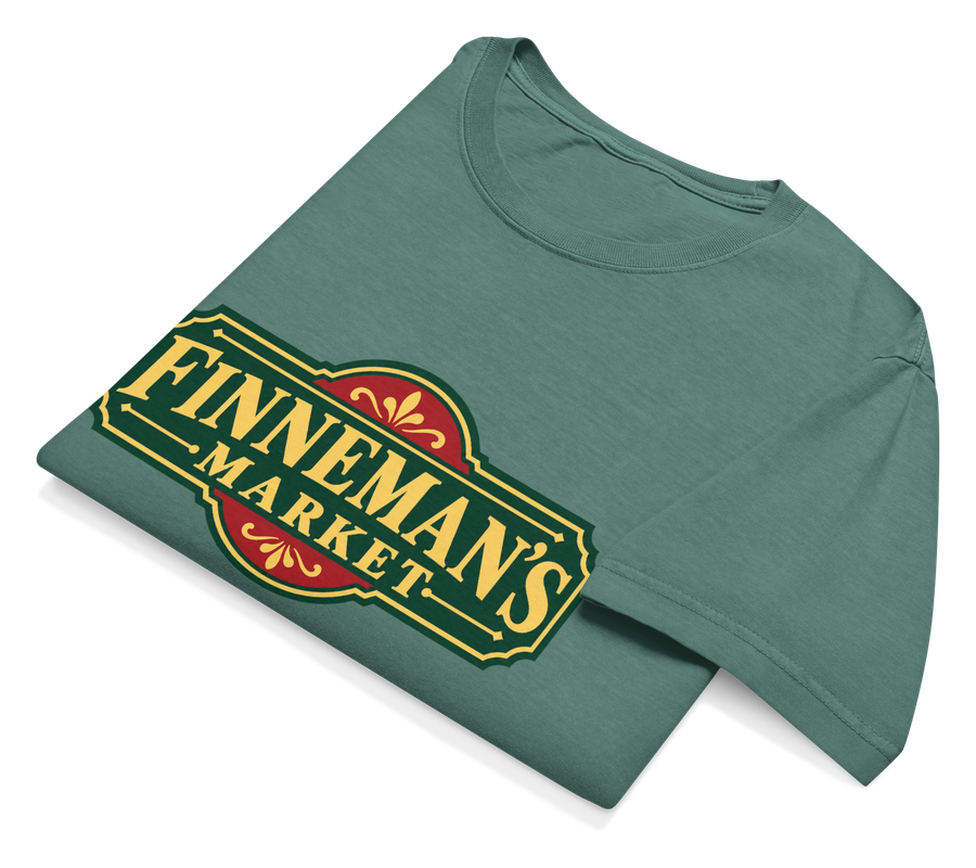 Folded green Finneman's Market T-shirt